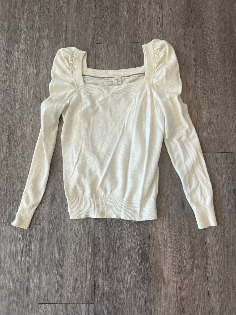 Boden cream square neck puff sleeve sweater (size 6)